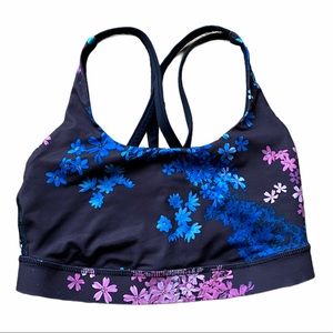 Lululemon Energy bra black blue pink flowers sz 4